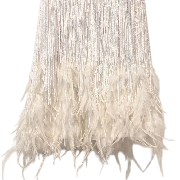 Nadine Merabi Lottie White Beaded Feather Fringe Mini Dress Size S/M/6 - Picture 5 of 16